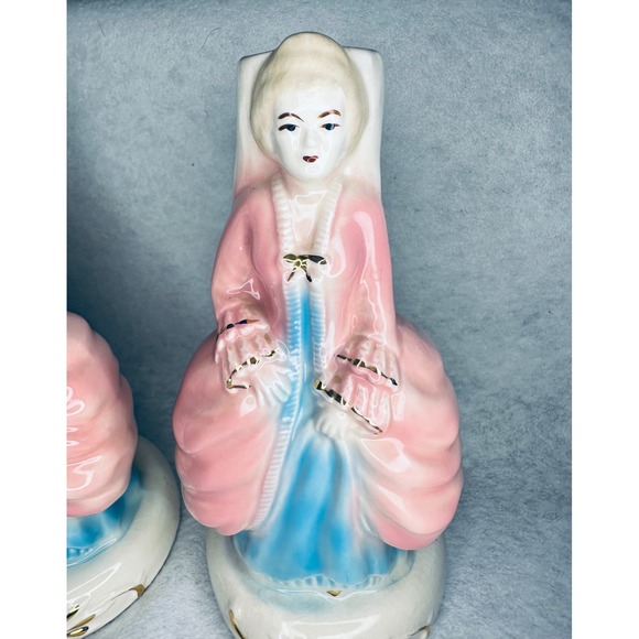 Vintage Lady Figurine‎ Vase Pair Pink Blue Floral Accent Decor lamp bases - Picture 2 of 12